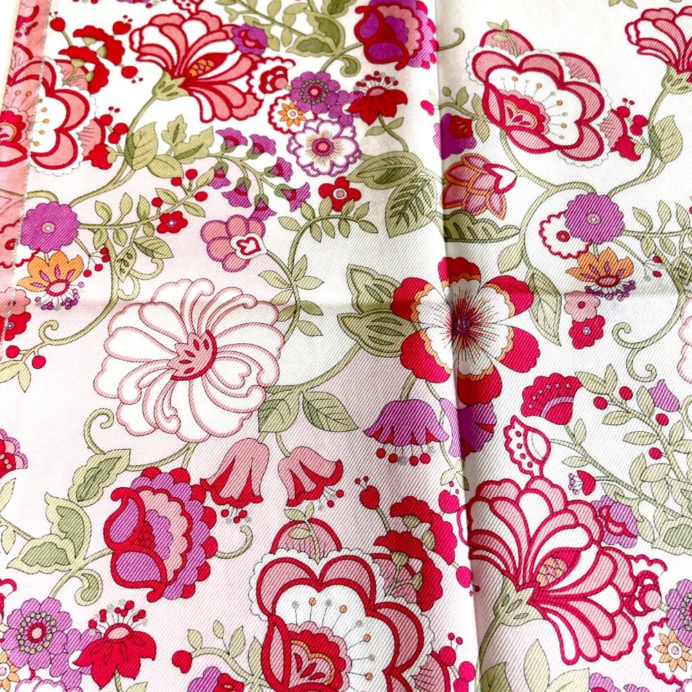 Anna Sui Pink Floral Cotton Scarf 22” Square Metallic Thread Boho Romantic - Picture 10 of 14